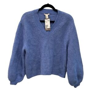 HM‎ Sweater Extra Small Wool Blend Mohair Balloon Sleeve Blue Machine Wash NWT